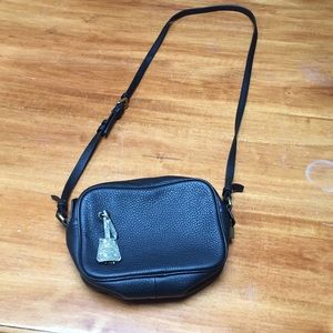 J Crew black leather camera style bag